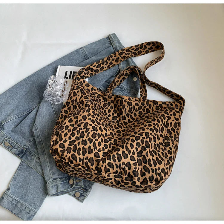 Versatile Casual Leopard Print Canvas Fashionable Crossbody Shoulder Bag