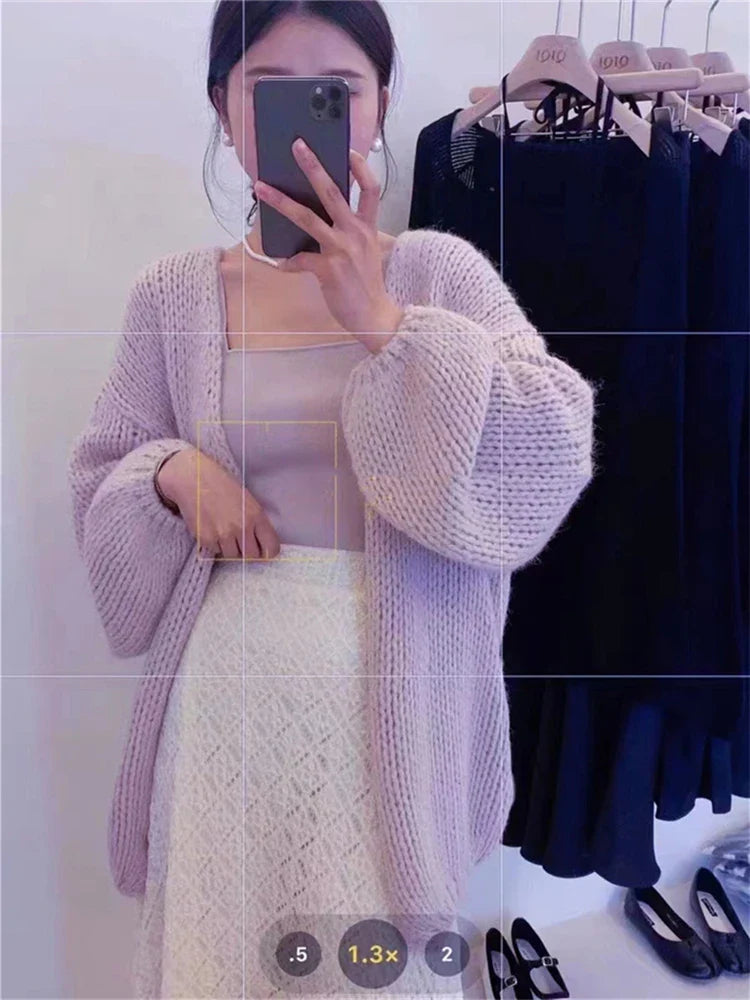 Sweet V-Neck Oversized  Fashion Knitting Cardigans  One Size