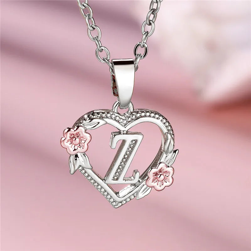 Personal A-Z Letter Flower Pendant Necklace