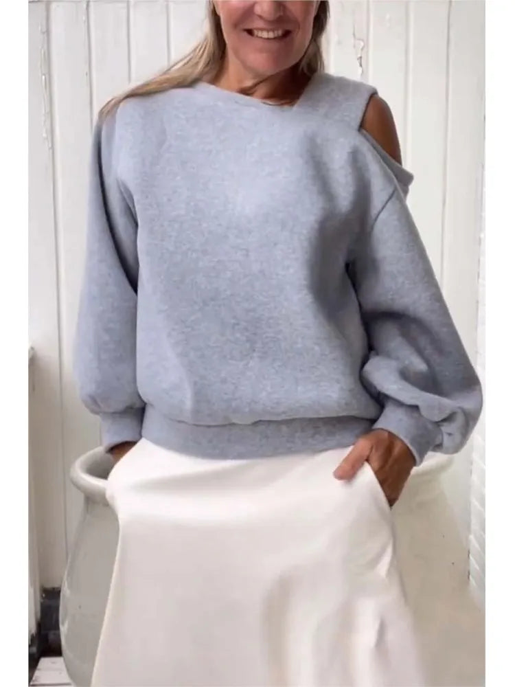 Chic Look Off-shoulder Top Pullover Blouse  with  Long-sleeved