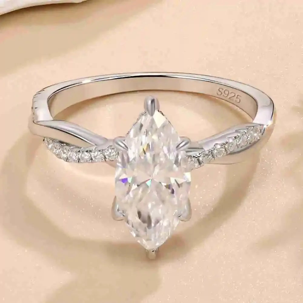 Marquise Cut Sterling Silver 2CT Flawless Moissanite Diamond Ring Set