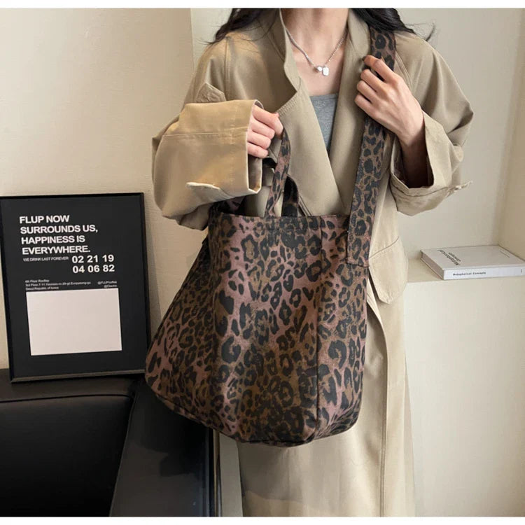 Versatile Casual Leopard Print Canvas Fashionable Crossbody Shoulder Bag