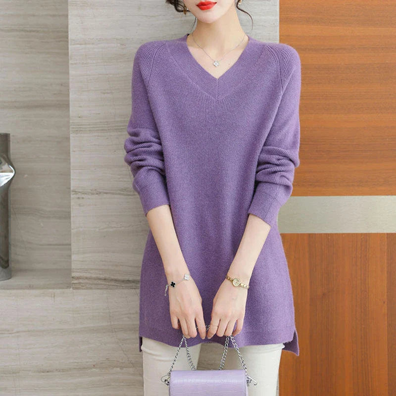 New Cashmere Style Knitted  Casual V-neck Pullover