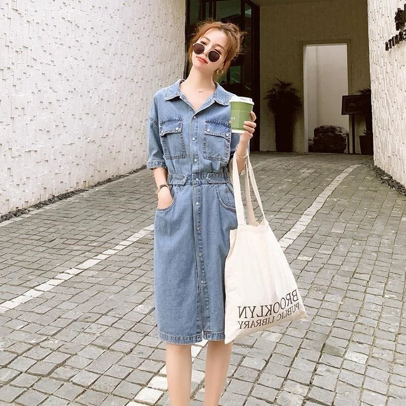 Extra Effort Denim Button Up Midi Dress