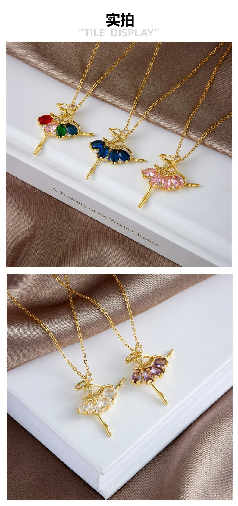 Colorful Zircon Ballerina Girl Pendant Necklace