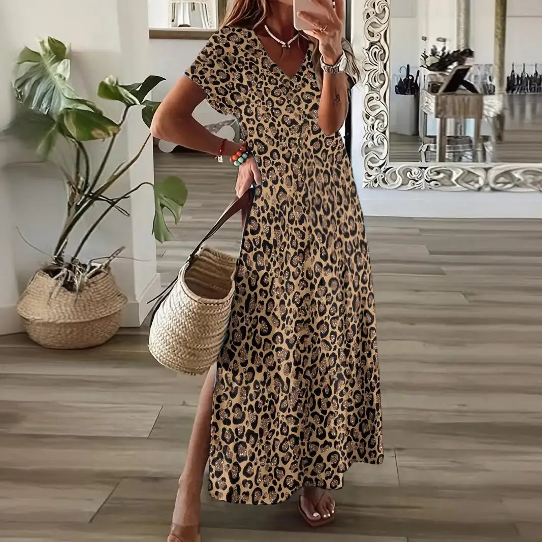 On the Go Short Sleeve Leopard Print Dress