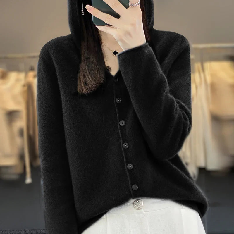 100% Merino Wool  Hooded Cardigan