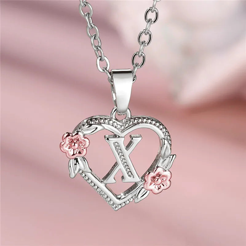 Personal A-Z Letter Flower Pendant Necklace