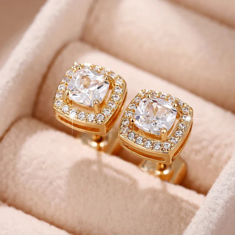 Simple Versatile Women Stud Earrings Square/Round Shaped