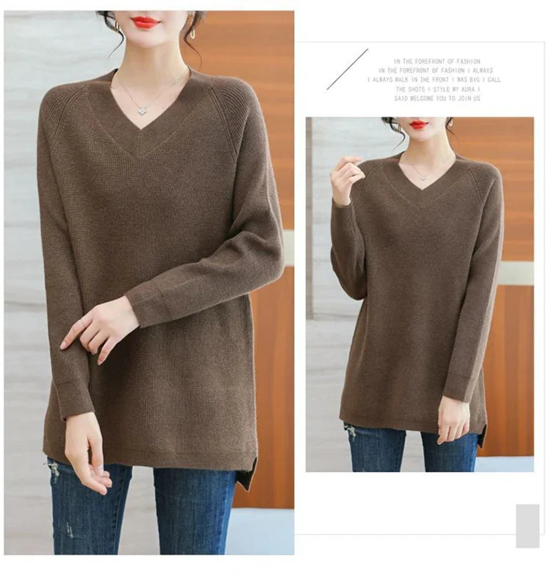 New Cashmere Style Knitted  Casual V-neck Pullover