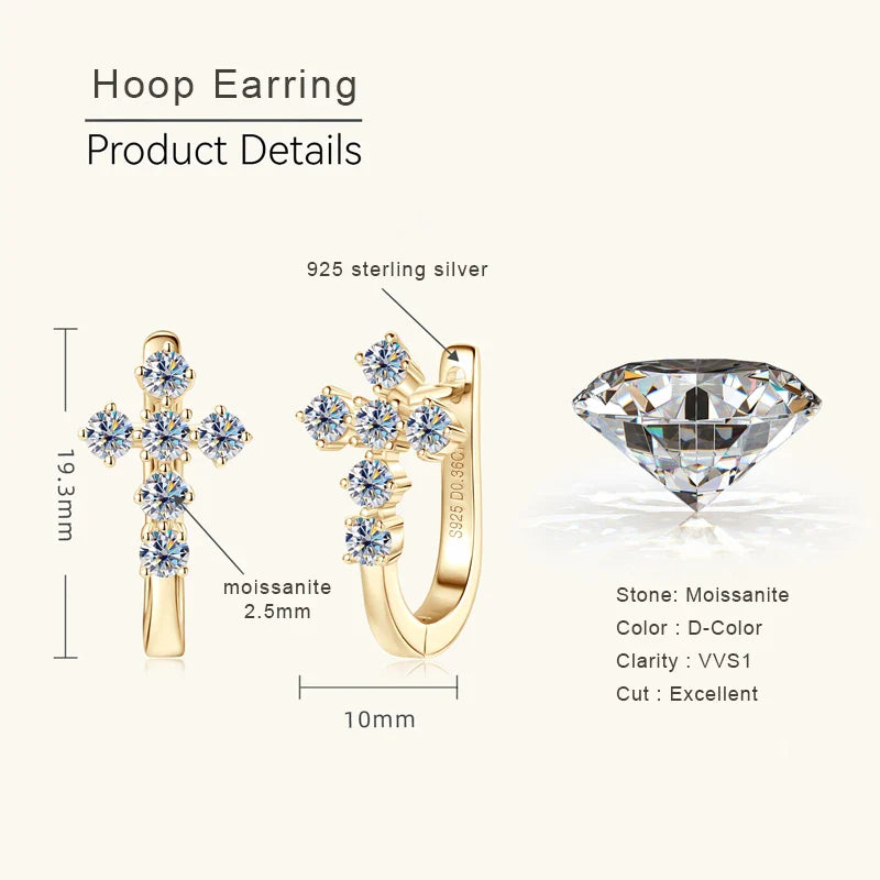 GRA Certified Flawless D Color Moissanite Diamond 925 Sterling Silver U-shaped 2.4 CTTW Carat Cross Earrings.
