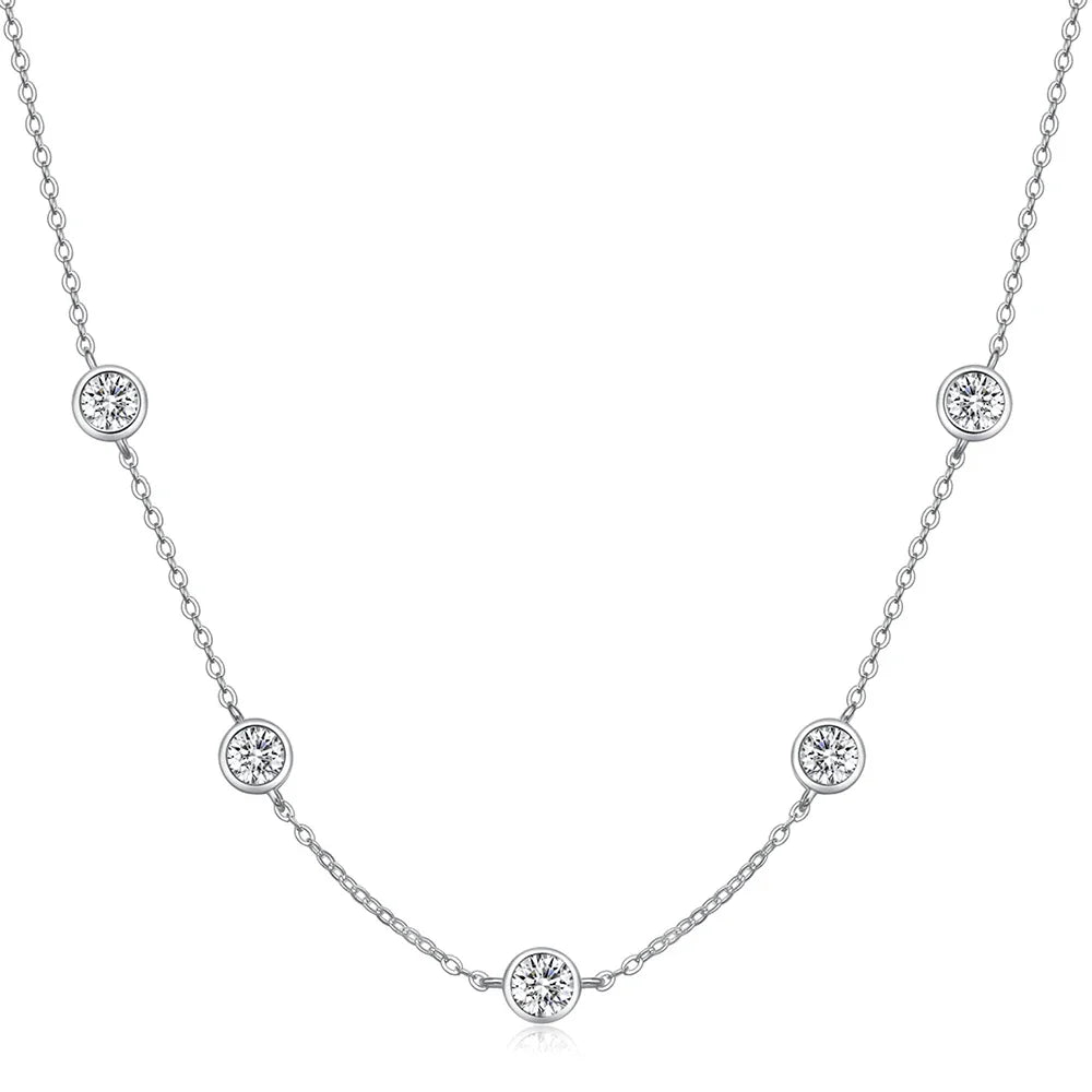 GRA Certified Flawless 5 Stone 2.5 Carat TW Moissanite Diamond Bubble Necklace 925 Sterling Sliver with 18k Gold Overlay.