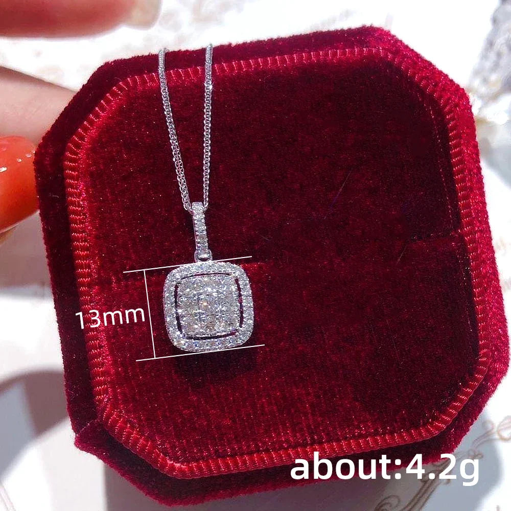 Sprkling Square Cubic Zircon Pendant Necklace
