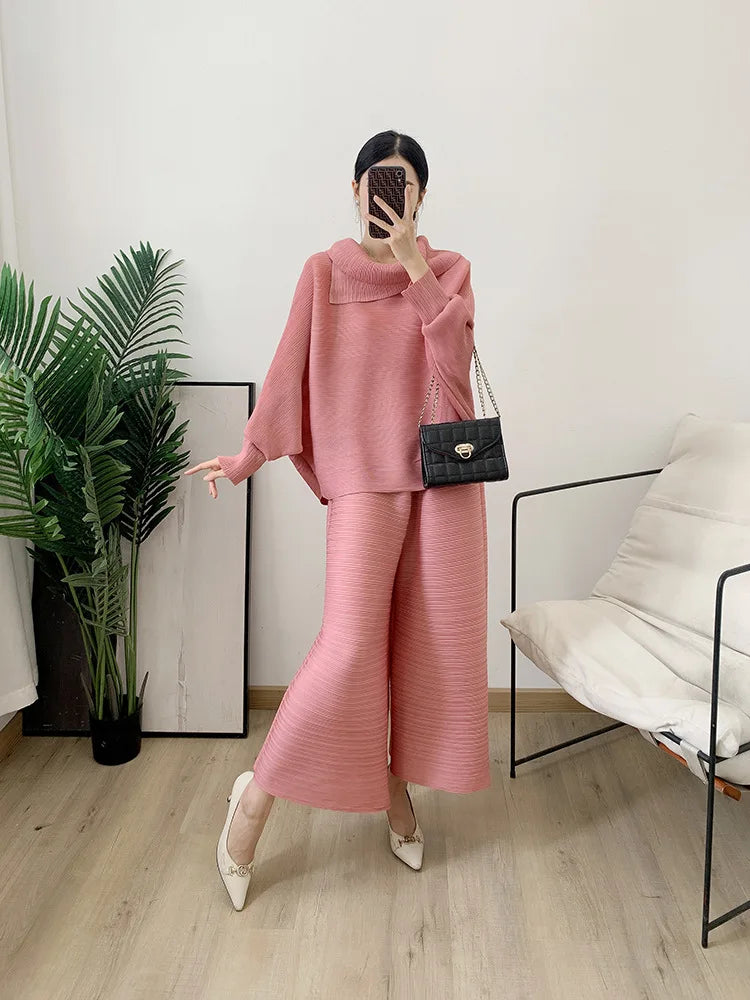 Perfected Charm Batwing Sleeve Top and Wide Leg Trousers Matching Set