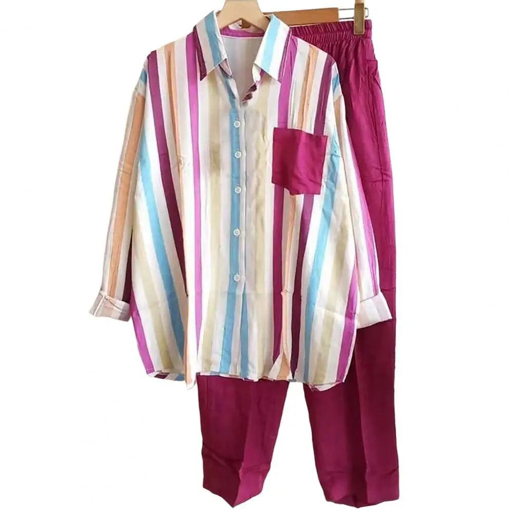 Cotton Linen Casual Loose Fit Top Wide Leg Pants Set