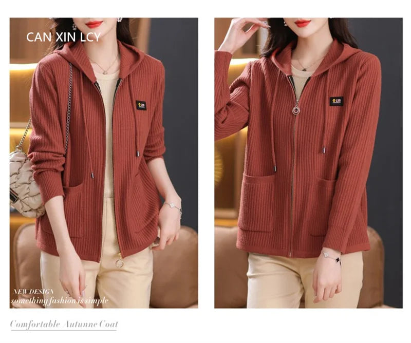 All season Hooded Knitted Cardigan with Pockets