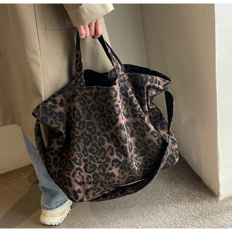 Versatile Casual Leopard Print Canvas Fashionable Crossbody Shoulder Bag