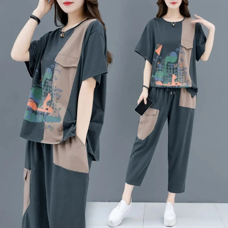 Patchwork Loose Printing Two-piece Set