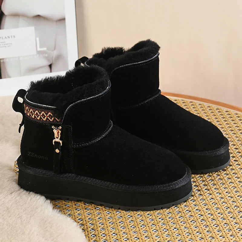 Faux Wool Plush Warm Winter Side Zip Snow Boots
