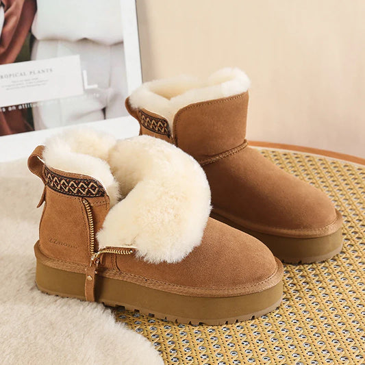 Faux Wool Plush Warm Winter Side Zip Snow Boots