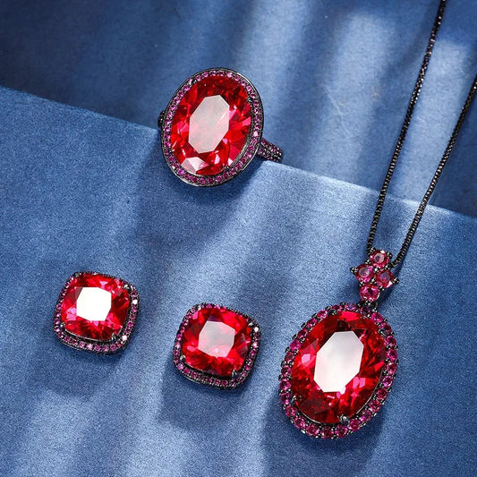 Red Corundum 18 Plated Gold Jewelry Set