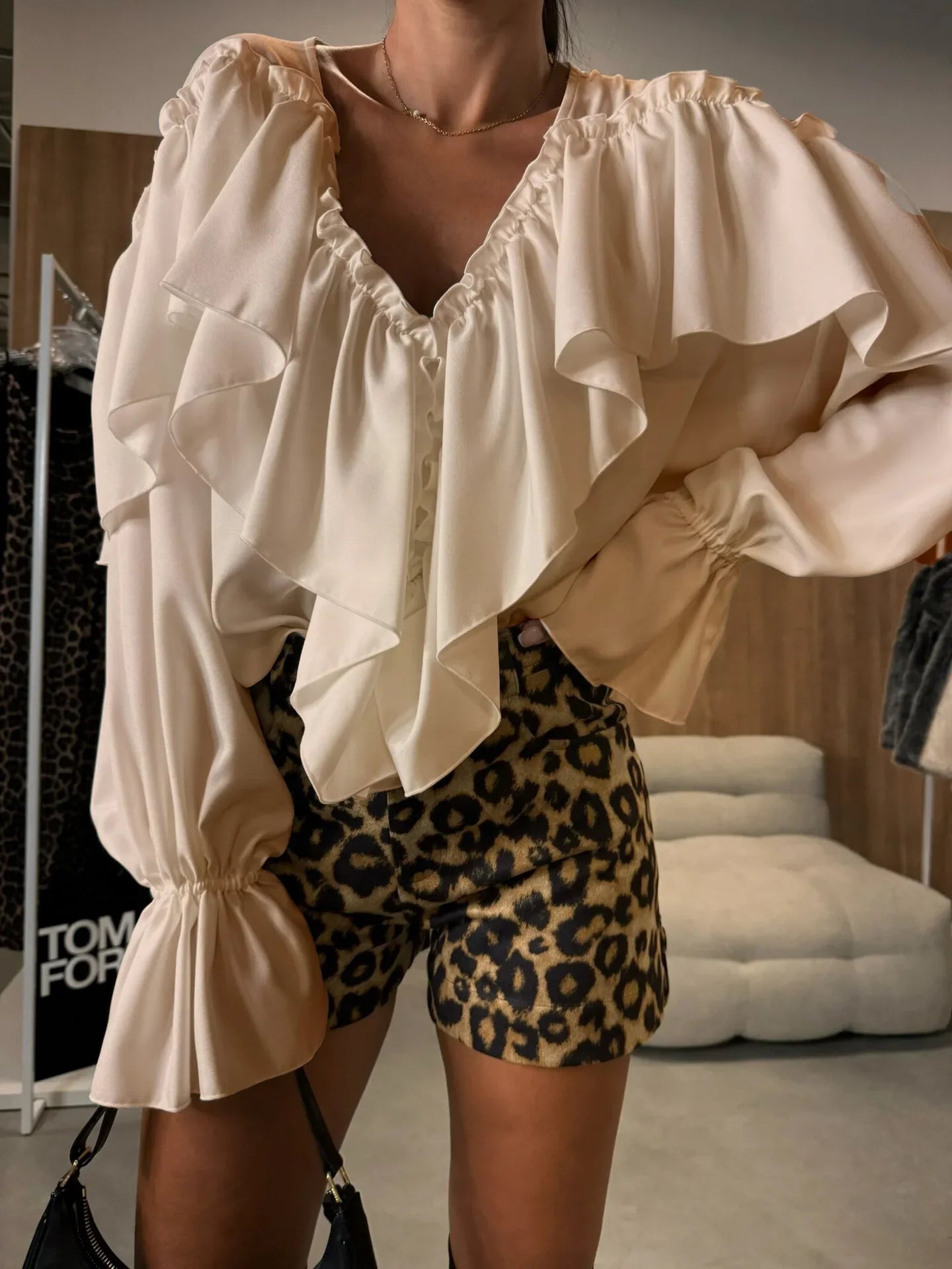 Bohemian  Ruffles Long Sleeves Oversize Shirts Tops