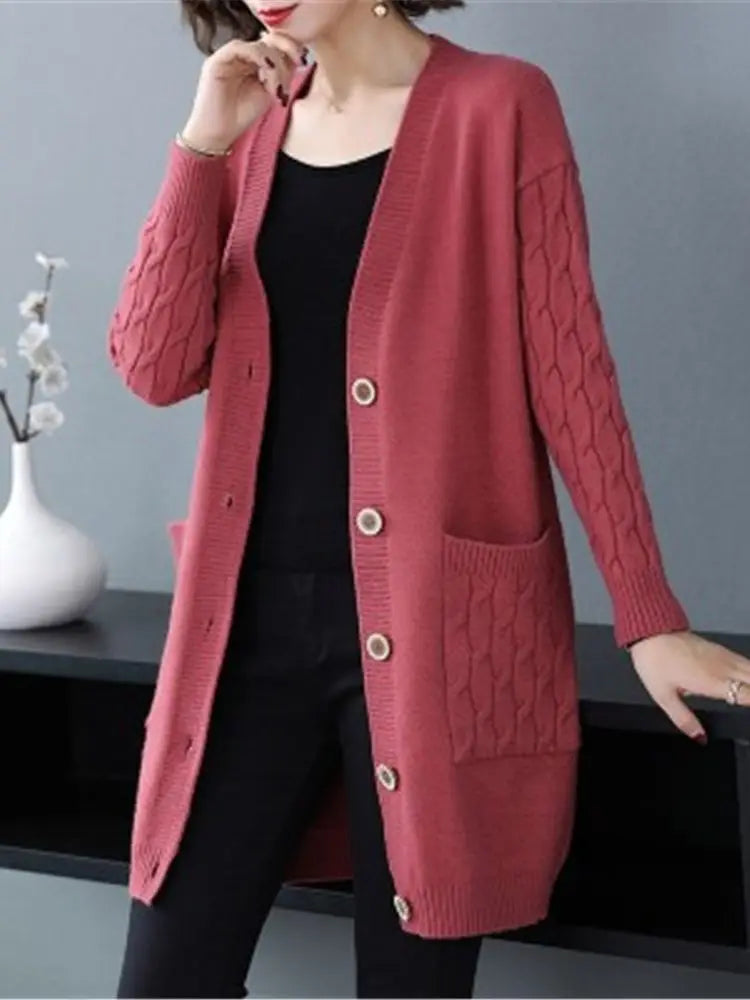 New Vintage V Neck  Knitted Sweater Coat