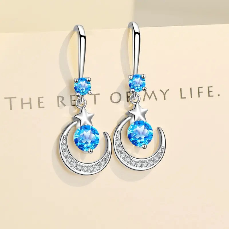 Star Moon Sterling Silver Drop Earrings
