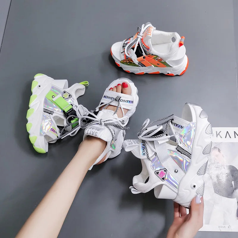 Buckle Strap Lace Design Platform Sneaker Sandals