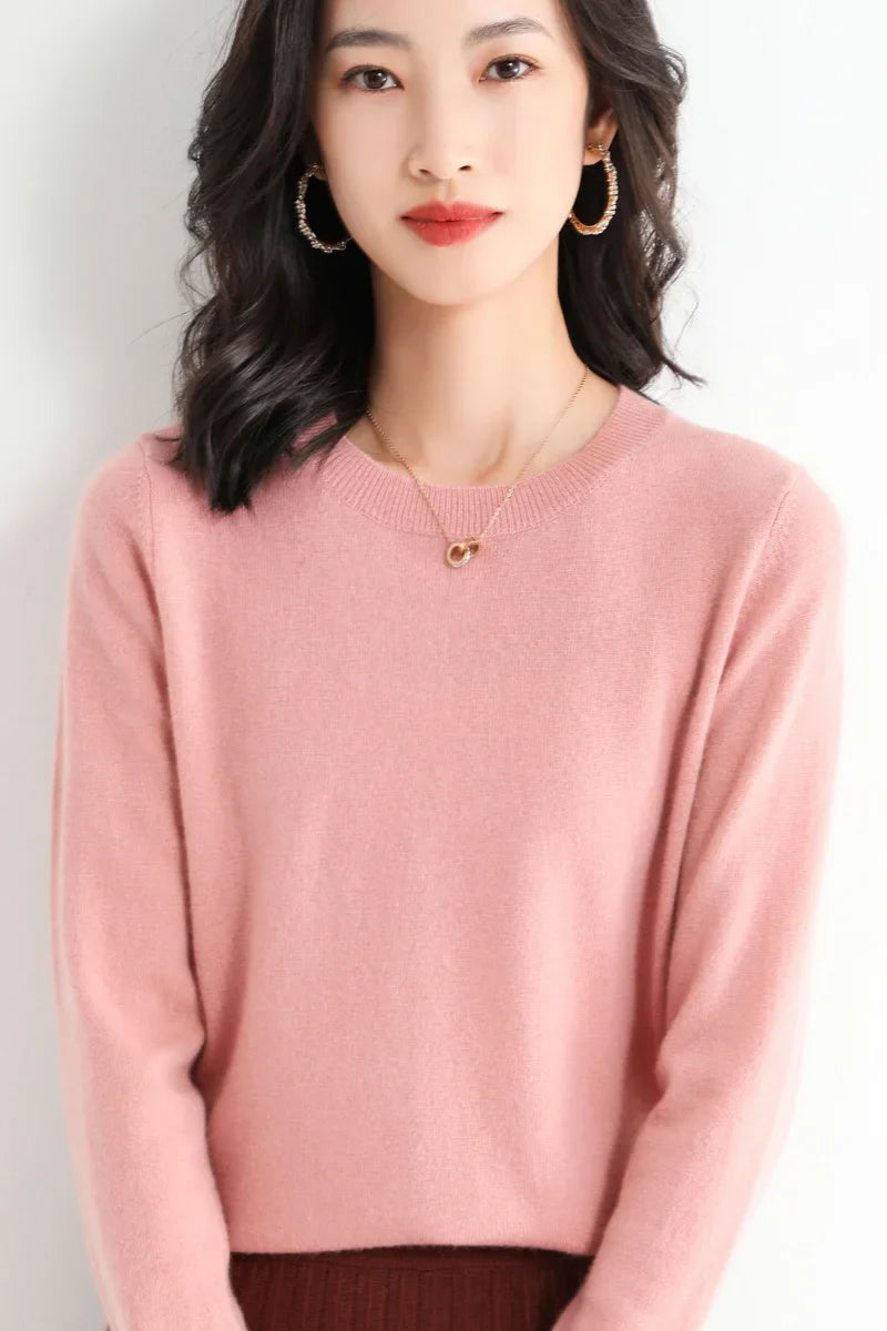Classic Style Cashmere Round Neck Pullover with  Long Sleeve