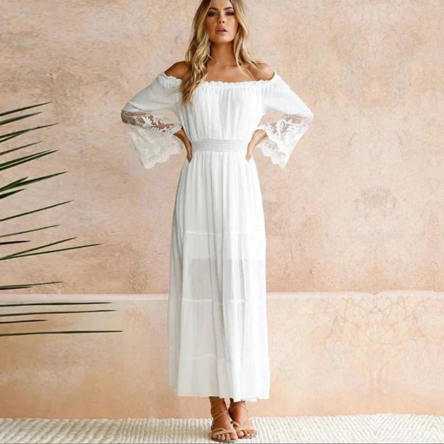 Boho White Elegant Off The Shoulder Beach Sundress