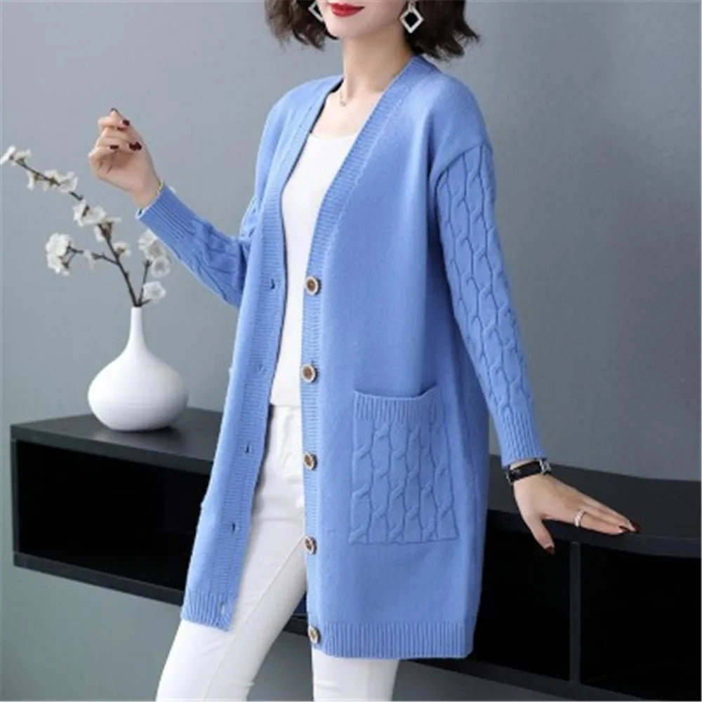 New Vintage V Neck  Knitted Sweater Coat