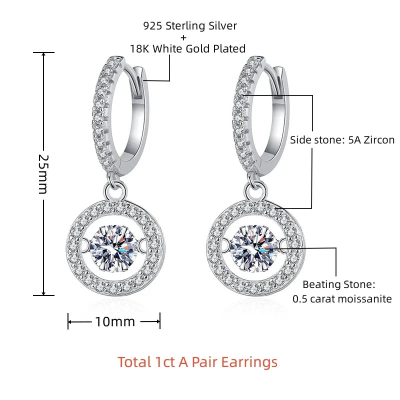 GRA Certified Moissanite Beating Heart Diamond Pendant, Necklace, Hoop Earrings Jewelry Set