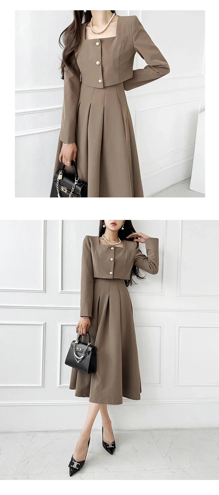 Perfectly Dressed Cropped Jacket and Maxi Skirt Two-Piece Matching Set