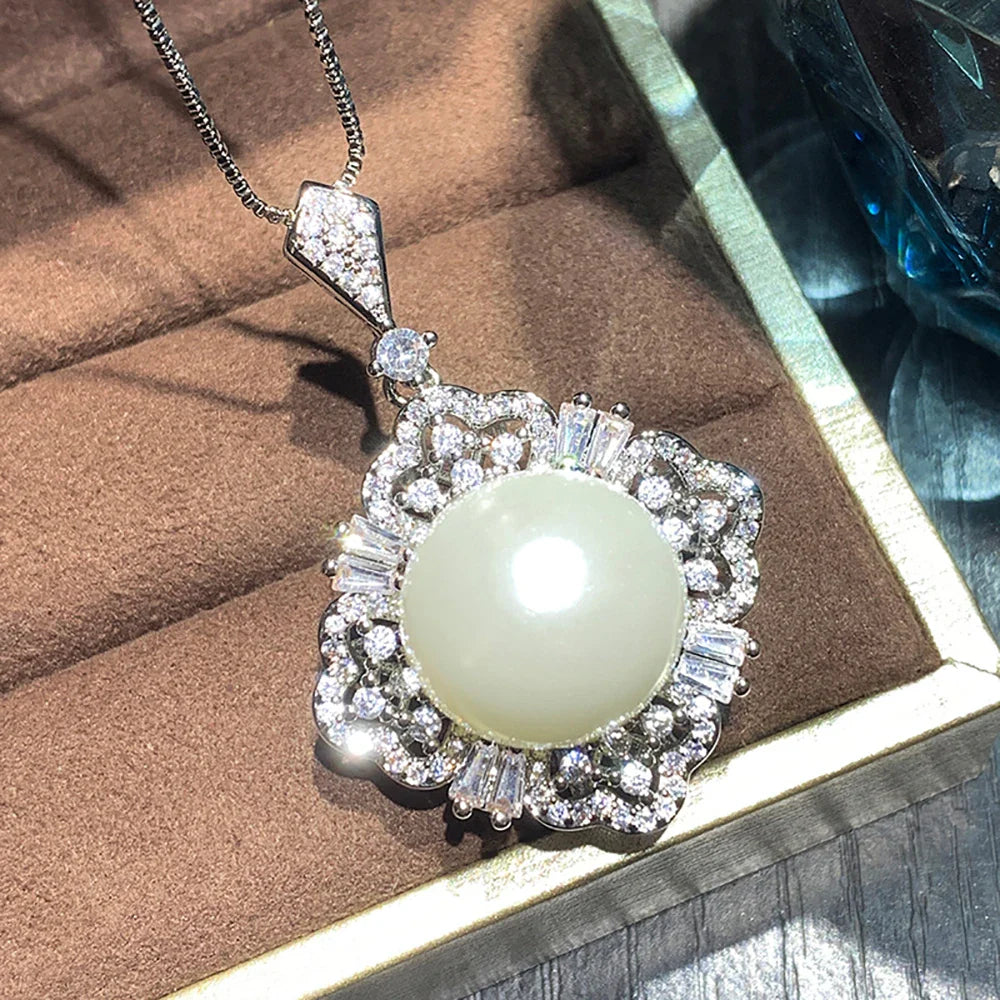 Large Pearl Pendant Necklace & Earrings Set