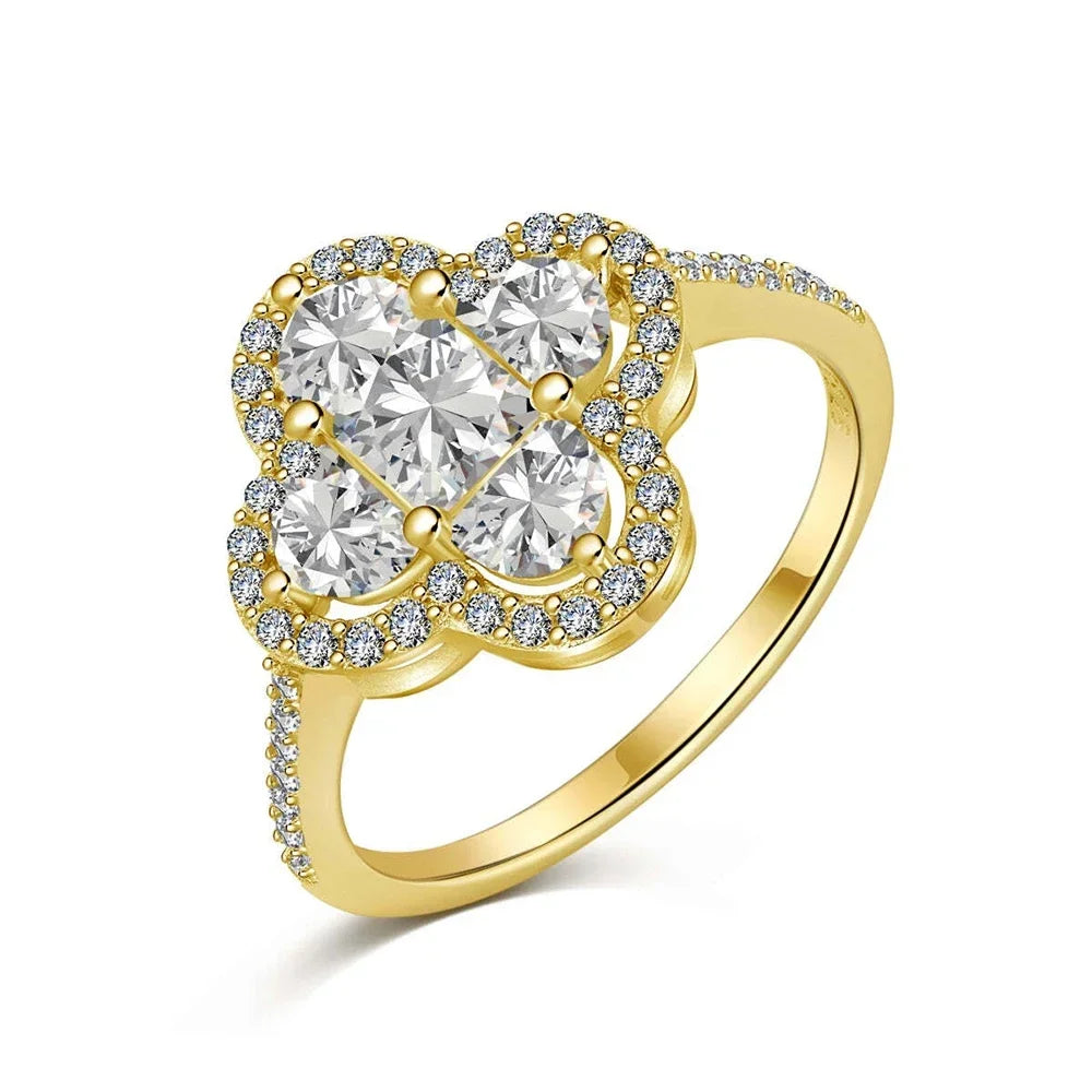 Designer Gold Color Four-leaf Clover Fashion Ring