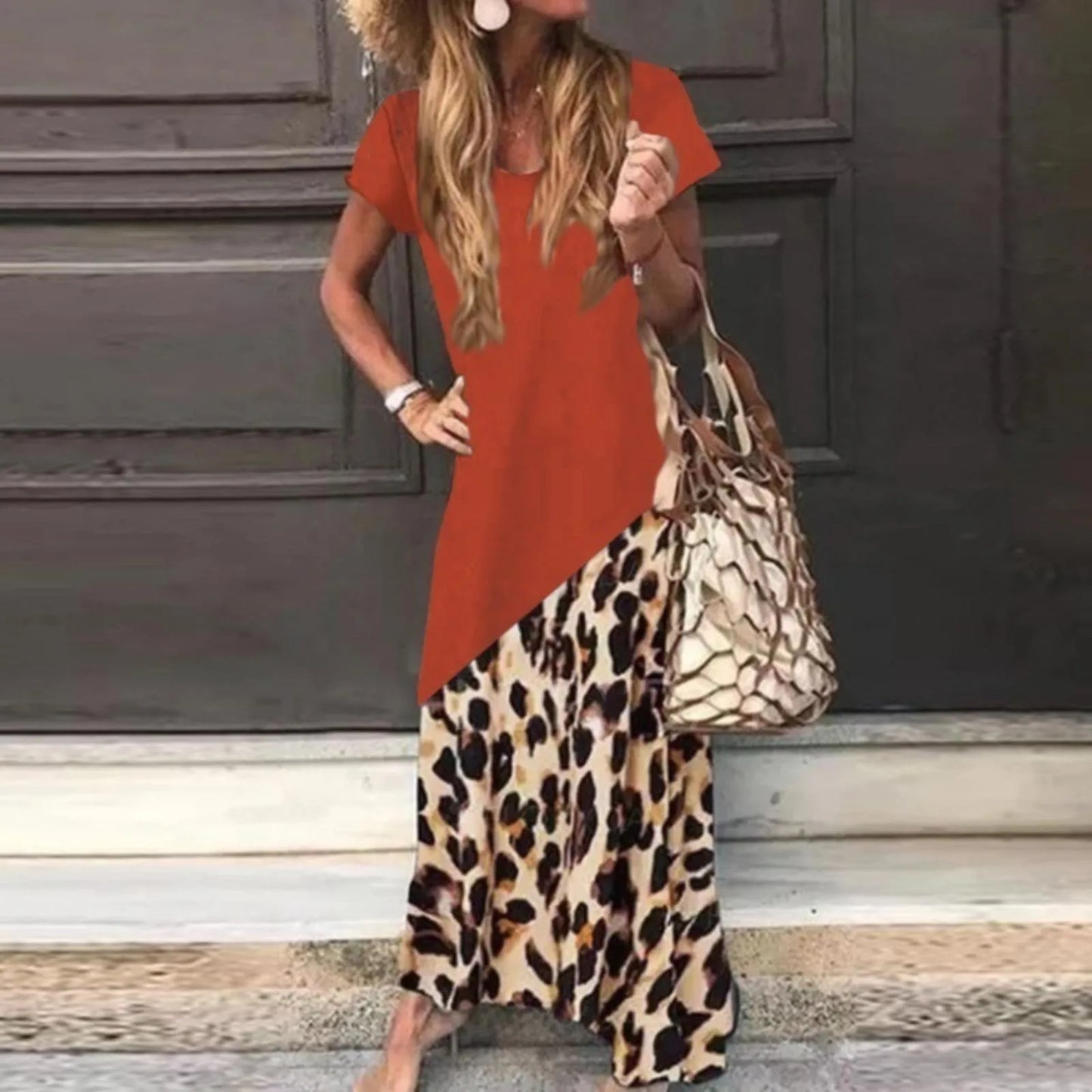 Trendsetter Colorblock Leopard Print Maxi Dress