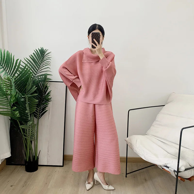 Perfected Charm Batwing Sleeve Top and Wide Leg Trousers Matching Set