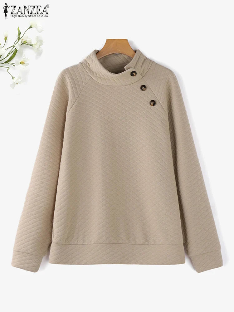 Casual Loose Sweatshirts Stand CollarHoodies Pullover with  Long Sleeve