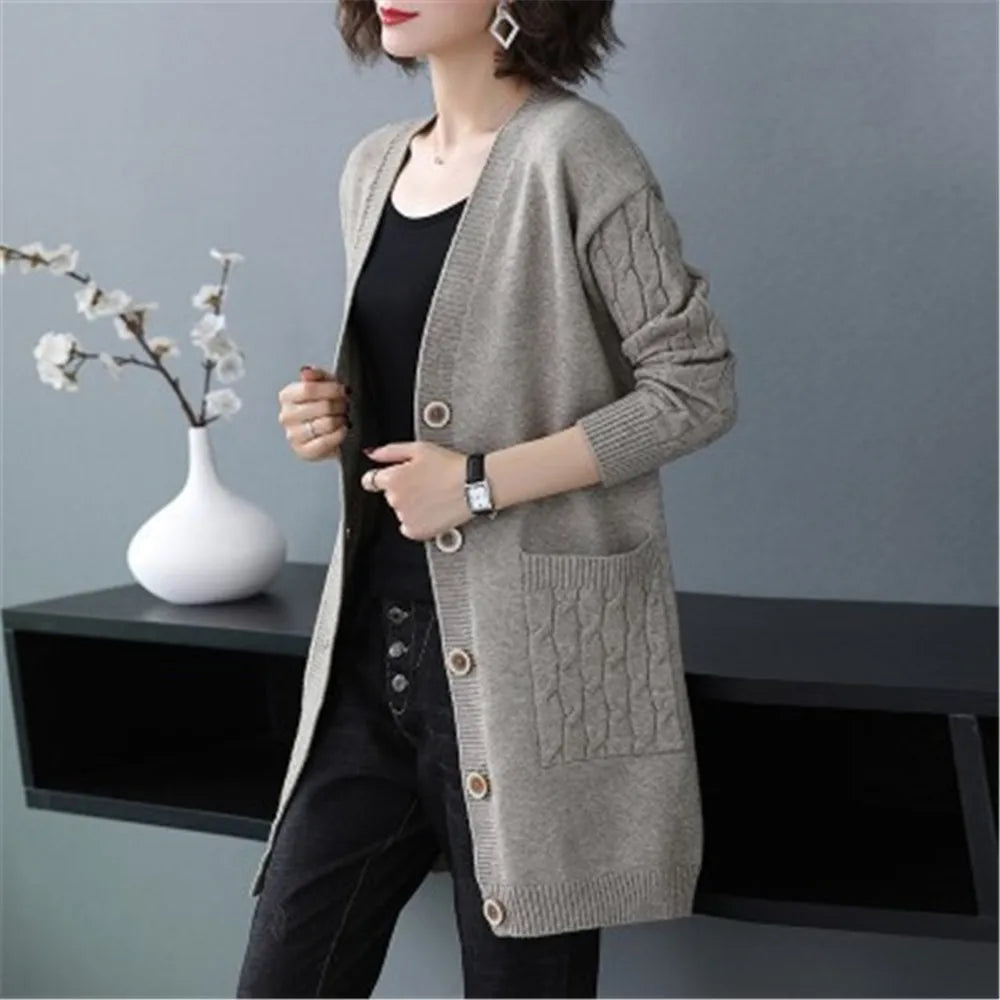 New Vintage V Neck  Knitted Sweater Coat