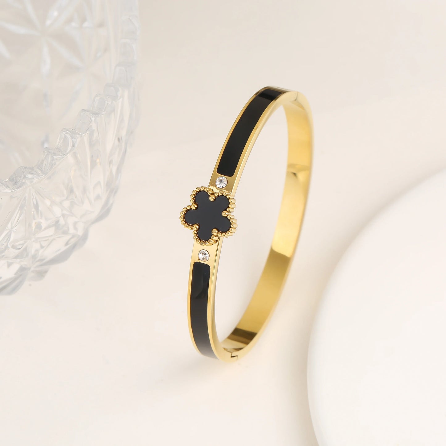 Five-Leaf Flower Open Bangle Bracelet