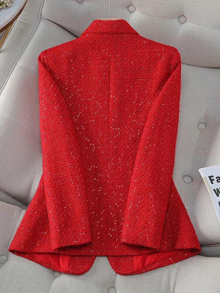 Sparkling Casual Blazer with Decoration Buttons