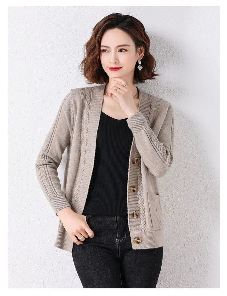 New Vintage  Button Cardigans Sweaters Coat with  Long Sleeve