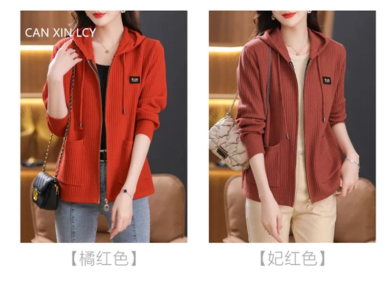 All season Hooded Knitted Cardigan with Pockets