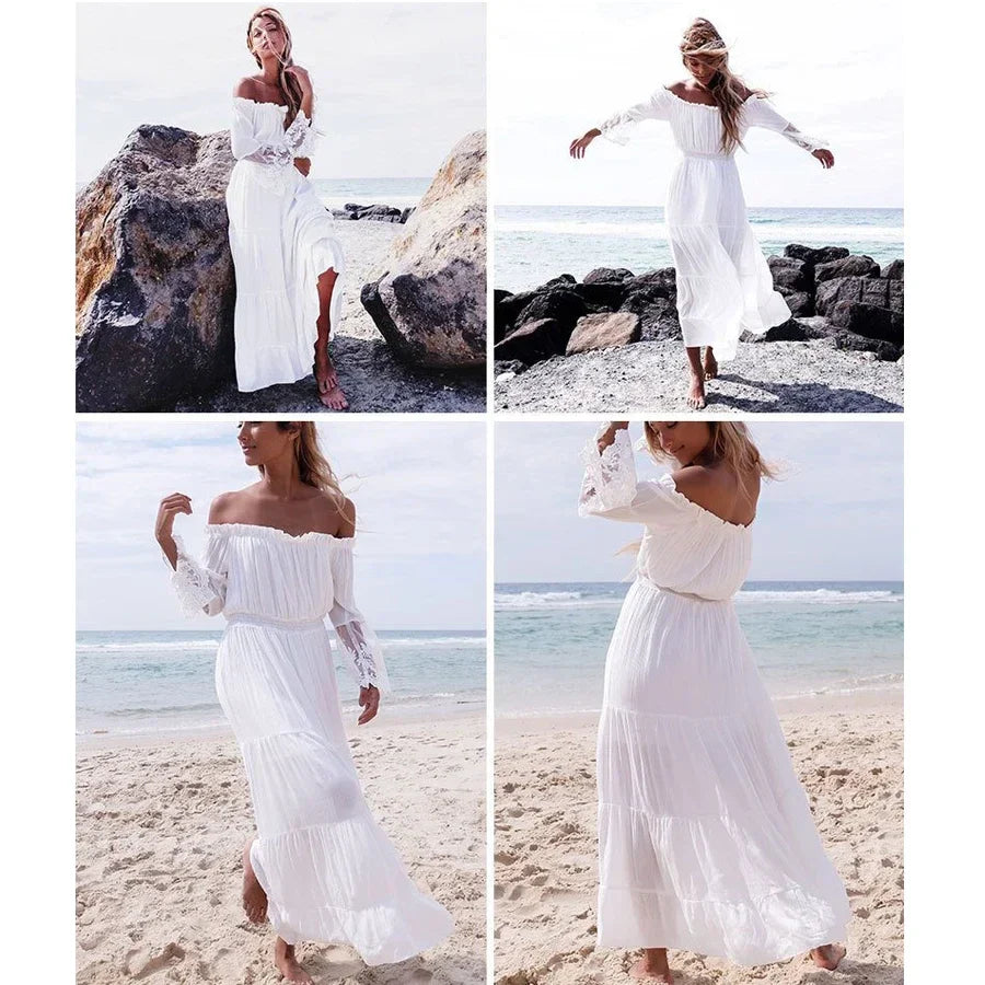 Boho White Elegant Off The Shoulder Beach Sundress