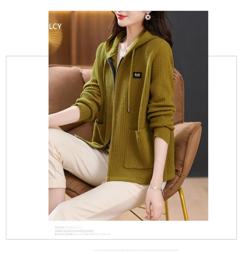 All season Hooded Knitted Cardigan with Pockets