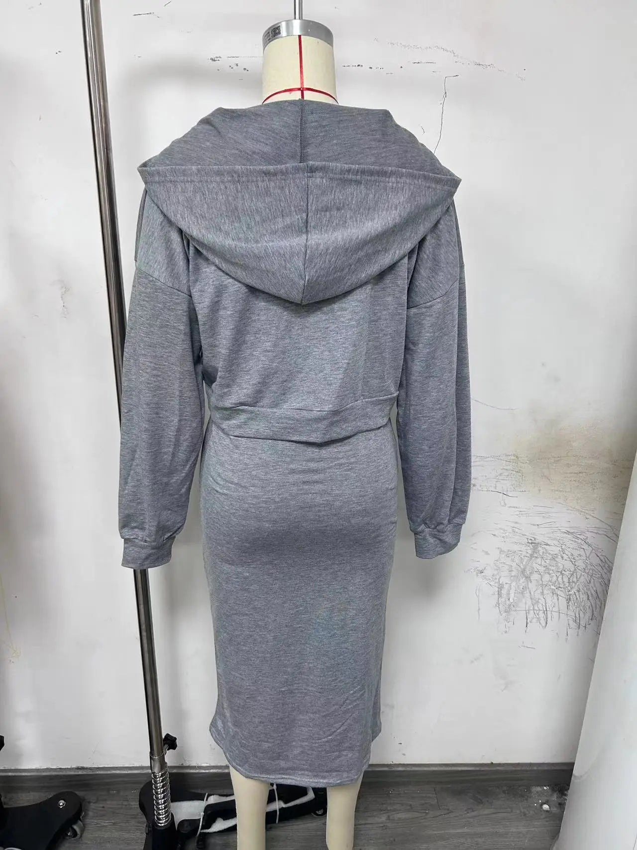 Sporty Slim Fit V-Neck Hooded Sweater Long Dress with Short Top- 2 Prices Set