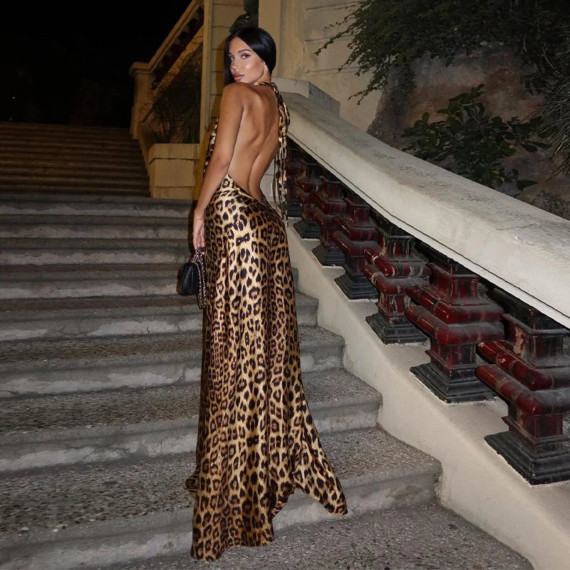 Raising The Bar Backless Leopard Print Maxi Dress