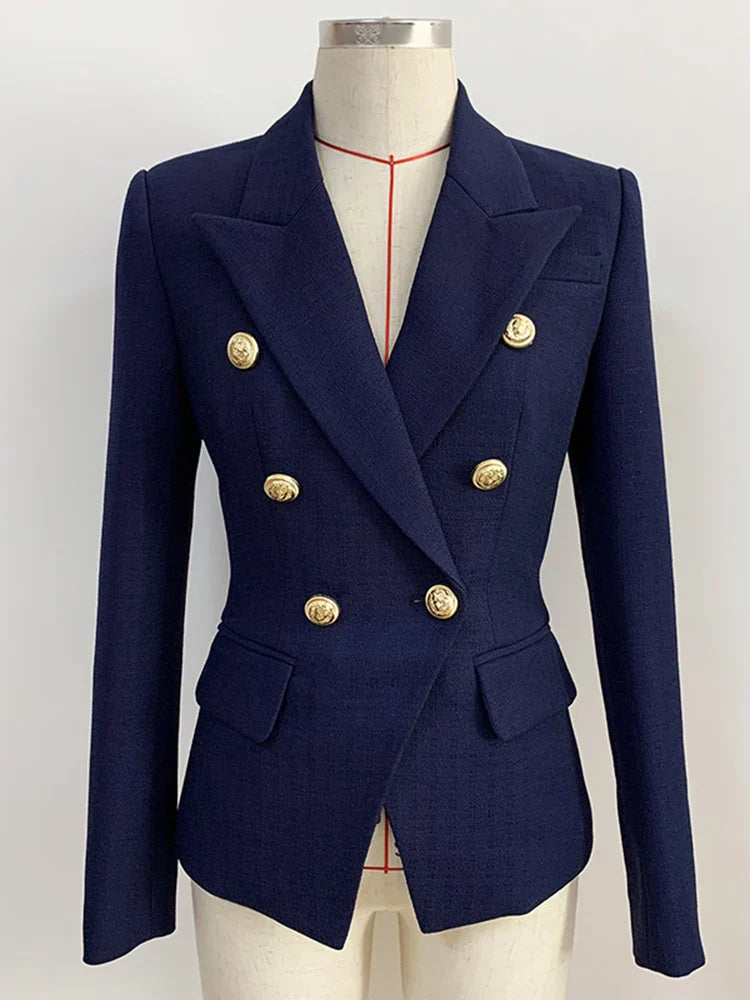 Classic Fashion Jacket with  Silver Lion Buttons & Double Breasted Slim Fit
