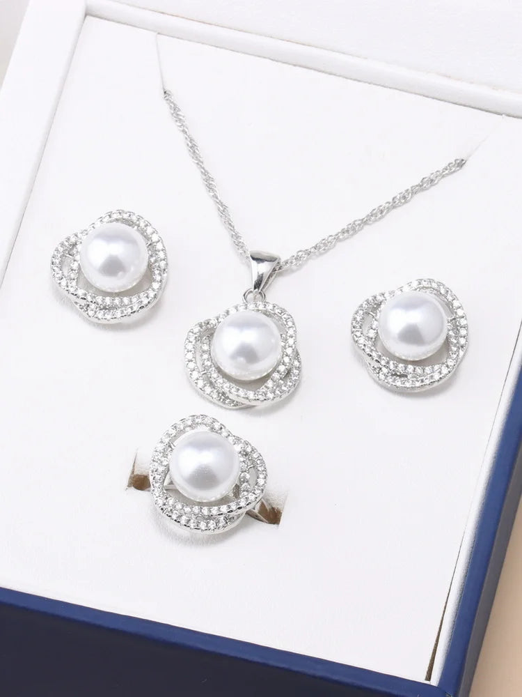 Real Freshwater Natural Pearl Jewelry Set - Necklace, Earring, Ring